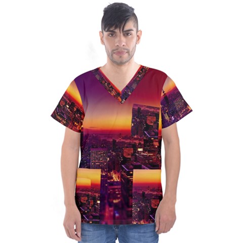 Buiding City Men s V-neck Scrub Top by Vaneshart