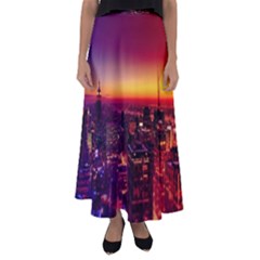 Buiding City Flared Maxi Skirt