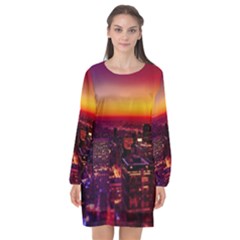 Buiding City Long Sleeve Chiffon Shift Dress  by Vaneshart