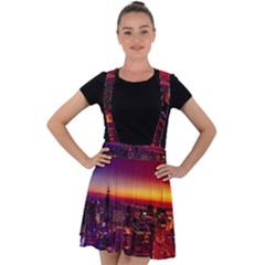 Buiding City Velvet Suspender Skater Skirt by Vaneshart