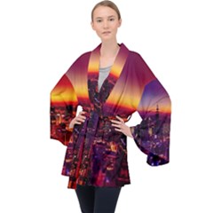 Buiding City Long Sleeve Velvet Kimono 