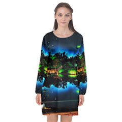 Night City Long Sleeve Chiffon Shift Dress  by Vaneshart