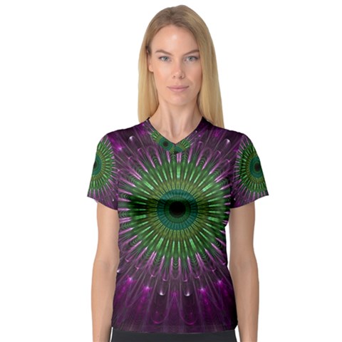 Light Abstract Flower Purple Petal Glass Color Circle Art Symmetry Digital Shape Fractal Macro Photo V-neck Sport Mesh Tee by Vaneshart