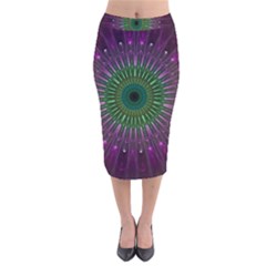 Light Abstract Flower Purple Petal Glass Color Circle Art Symmetry Digital Shape Fractal Macro Photo Velvet Midi Pencil Skirt