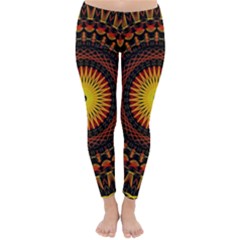 Spiral Pattern Circle Neon Psychedelic Illustration Design Symmetry Shape Mandala Classic Winter Leggings by Vaneshart