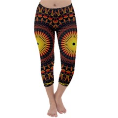 Spiral Pattern Circle Neon Psychedelic Illustration Design Symmetry Shape Mandala Capri Winter Leggings  by Vaneshart