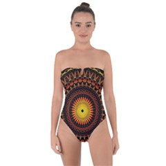 Spiral Pattern Circle Neon Psychedelic Illustration Design Symmetry Shape Mandala Tie Back One Piece Swimsuit