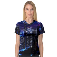 Night City Dark V-neck Sport Mesh Tee