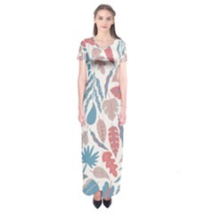 Leaves Art Pattern Short Sleeve Maxi Dress