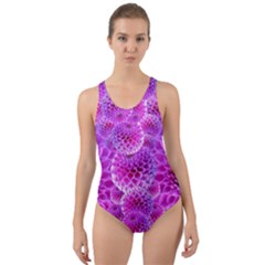 Nature Blossom Plant Flower Purple Petal Bloom Pattern Pollen Pink Flora Flowers Dahlia Design Beaut Cut-out Back One Piece Swimsuit by Vaneshart