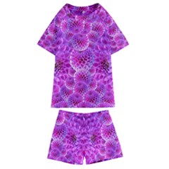 Nature Blossom Plant Flower Purple Petal Bloom Pattern Pollen Pink Flora Flowers Dahlia Design Beaut Kids  Swim Tee And Shorts Set by Vaneshart