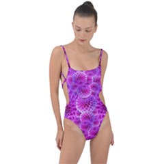 Nature Blossom Plant Flower Purple Petal Bloom Pattern Pollen Pink Flora Flowers Dahlia Design Beaut Tie Strap One Piece Swimsuit by Vaneshart