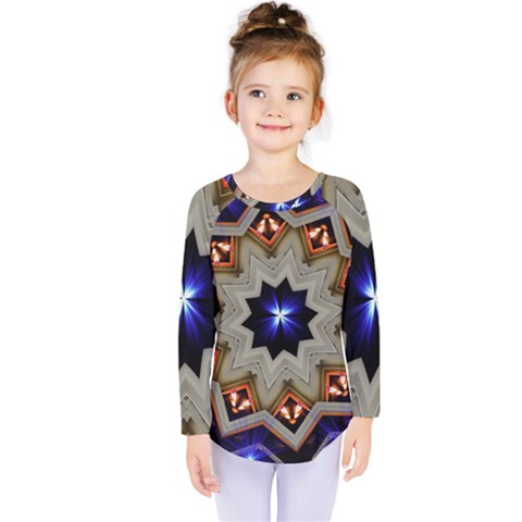 Light Abstract Structure Star Pattern Toy Circle Christmas Decoration Background Design Symmetry Kids  Long Sleeve Tee by Vaneshart