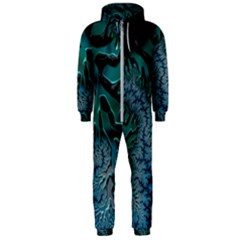 Creative Wing Abstract Texture River Stream Pattern Green Geometric Artistic Blue Art Aqua Turquoise Hooded Jumpsuit (men)  by Vaneshart