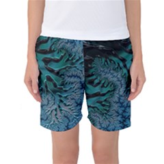 Creative Wing Abstract Texture River Stream Pattern Green Geometric Artistic Blue Art Aqua Turquoise Women s Basketball Shorts by Vaneshart