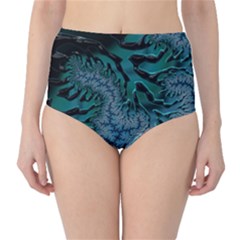 Creative Wing Abstract Texture River Stream Pattern Green Geometric Artistic Blue Art Aqua Turquoise Classic High-waist Bikini Bottoms by Vaneshart