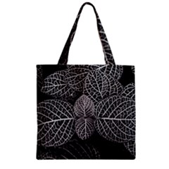 Black And White Plant Leaf Flower Pattern Line Black Monochrome Material Circle Spider Web Design Zipper Grocery Tote Bag