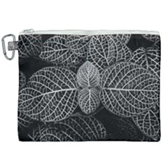 Black And White Plant Leaf Flower Pattern Line Black Monochrome Material Circle Spider Web Design Canvas Cosmetic Bag (xxl) by Vaneshart