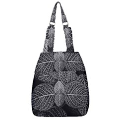 Black And White Plant Leaf Flower Pattern Line Black Monochrome Material Circle Spider Web Design Center Zip Backpack by Vaneshart