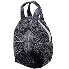 Black And White Plant Leaf Flower Pattern Line Black Monochrome Material Circle Spider Web Design Travel Backpacks by Vaneshart