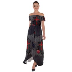 The Crows With Cross Off Shoulder Open Front Chiffon Dress