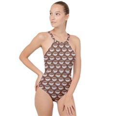 Coffee On Coffee High Neck One Piece Swimsuit by bloomingvinedesign