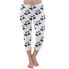 Cherries Pattern Capri Winter Leggings  by bloomingvinedesign