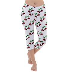 Cherries Pattern Lightweight Velour Capri Yoga Leggings by bloomingvinedesign