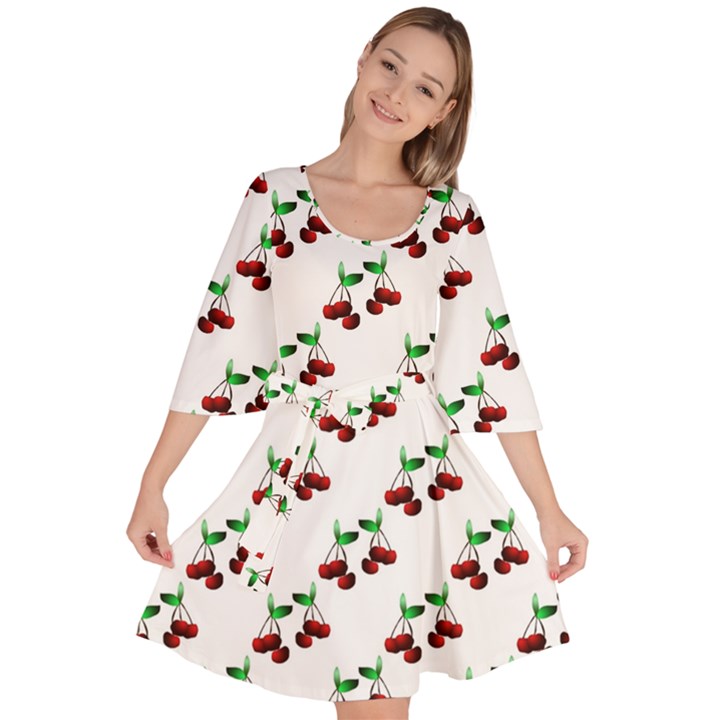 Cherries Pattern Velour Kimono Dress