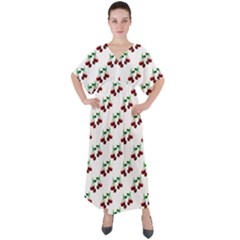 Cherries Pattern V-Neck Boho Style Maxi Dress