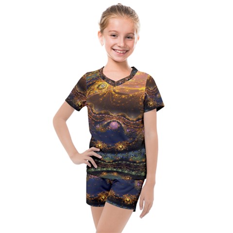 Fractal Cg Computer Graphics Sphere Fractal Art Water Organism Macro Photography Art Space Earth  Kids  Mesh Tee And Shorts Set by Vaneshart