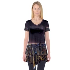 Light Sky Skyline Night Star Milky Way Cosmos Spiral City Skyscraper Urban Cityscape Dark San Franci Short Sleeve Tunic 