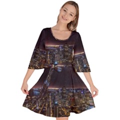 Light Sky Skyline Night Star Milky Way Cosmos Spiral City Skyscraper Urban Cityscape Dark San Franci Velour Kimono Dress by Vaneshart