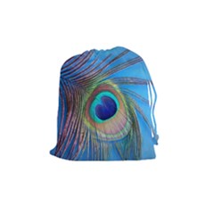 Nature Bird Wing Texture Animal Male Wildlife Decoration Pattern Line Green Color Blue Colorful Drawstring Pouch (medium)