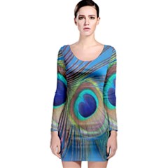 Nature Bird Wing Texture Animal Male Wildlife Decoration Pattern Line Green Color Blue Colorful Long Sleeve Bodycon Dress by Vaneshart