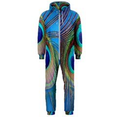 Nature Bird Wing Texture Animal Male Wildlife Decoration Pattern Line Green Color Blue Colorful Hooded Jumpsuit (men)  by Vaneshart