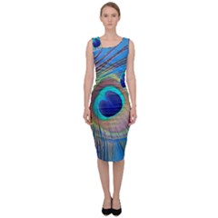 Nature Bird Wing Texture Animal Male Wildlife Decoration Pattern Line Green Color Blue Colorful Sleeveless Pencil Dress by Vaneshart