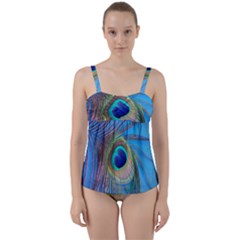 Nature Bird Wing Texture Animal Male Wildlife Decoration Pattern Line Green Color Blue Colorful Twist Front Tankini Set by Vaneshart