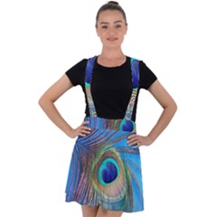 Nature Bird Wing Texture Animal Male Wildlife Decoration Pattern Line Green Color Blue Colorful Velvet Suspender Skater Skirt by Vaneshart