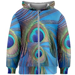 Nature Bird Wing Texture Animal Male Wildlife Decoration Pattern Line Green Color Blue Colorful Kids  Zipper Hoodie Without Drawstring by Vaneshart