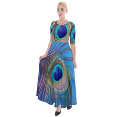 Nature Bird Wing Texture Animal Male Wildlife Decoration Pattern Line Green Color Blue Colorful Half Sleeves Maxi Dress by Vaneshart