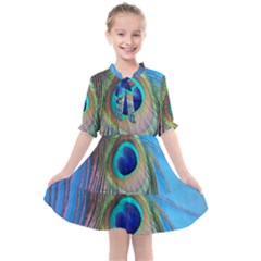 Nature Bird Wing Texture Animal Male Wildlife Decoration Pattern Line Green Color Blue Colorful Kids  All Frills Chiffon Dress by Vaneshart