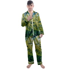 Laptop Computer Technology Leaf Line Green Biology Communication Electronics Illustration Informatio Men s Satin Pajamas Long Pants Set