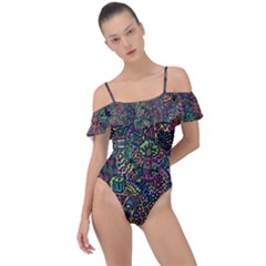 Awesome Abstract Pattern Frill Detail One Piece Swimsuit