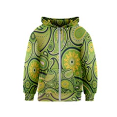 Texture Leaf Pattern Line Green Color Colorful Yellow Circle Ornament Font Art Illustration Design  Kids  Zipper Hoodie by Vaneshart