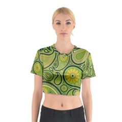 Texture Leaf Pattern Line Green Color Colorful Yellow Circle Ornament Font Art Illustration Design  Cotton Crop Top by Vaneshart