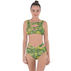 Texture Leaf Pattern Line Green Color Colorful Yellow Circle Ornament Font Art Illustration Design  Bandaged Up Bikini Set  by Vaneshart