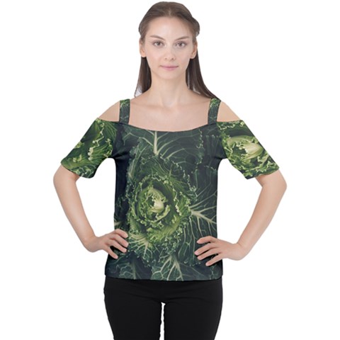 Plant Leaf Flower Green Produce Vegetable Botany Flora Cabbage Macro Photography Flowering Plant Cutout Shoulder Tee by Vaneshart