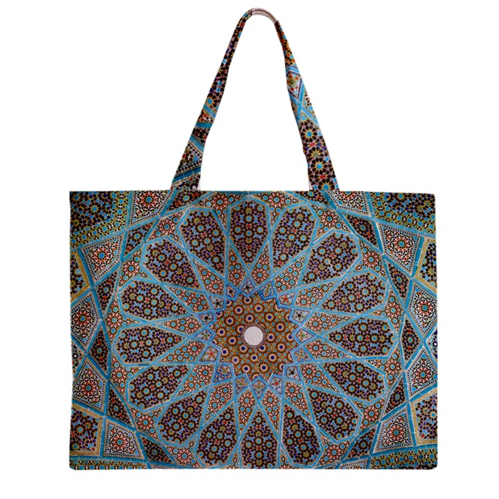 Vintage Flower Floral Pattern Line Tile Circle Art Design Symmetry Mosaic Culture Dome Shape Persian Zipper Mini Tote Bag