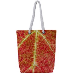 Plant Vineyard Wine Sunlight Texture Leaf Pattern Green Red Color Macro Autumn Circle Vein Sunny  Full Print Rope Handle Tote (small) by Vaneshart